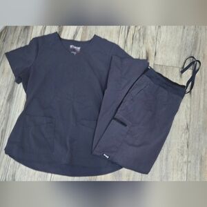 Grey's Anatomy By Barco +Spandex Stretch Dark Gray Scrub Set